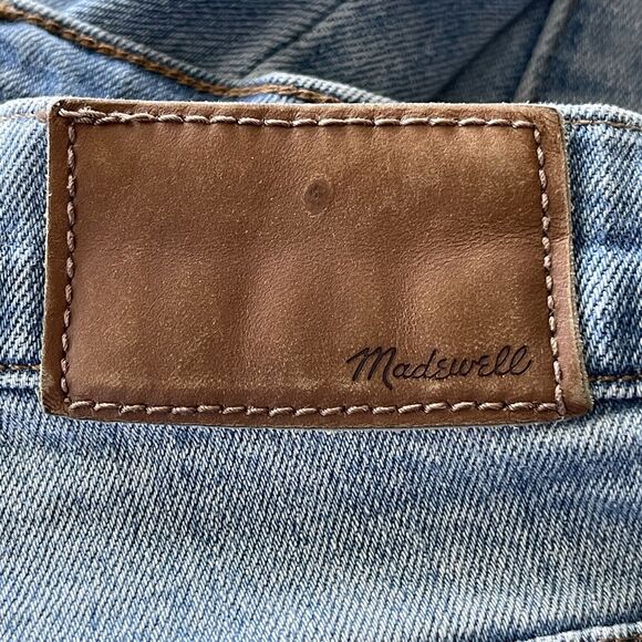 Madewell SZ 23 The High-Rise Slim Crop Boyjean Jeans Distressed Frayed Hems Blue - Picture 8 of 12